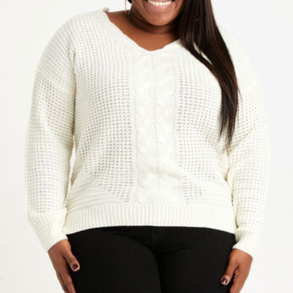 Ashley Stewart Ivory Knit V-neckline Sweater - Picture 2 of 2